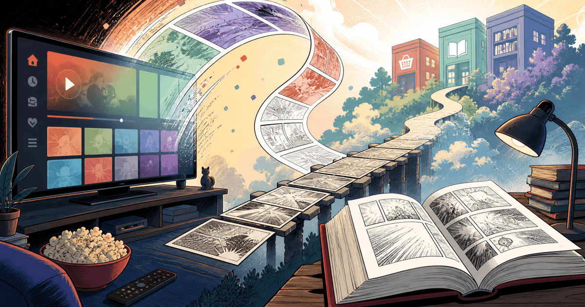 Original illustration of a glowing bridge connecting a screen to an open book